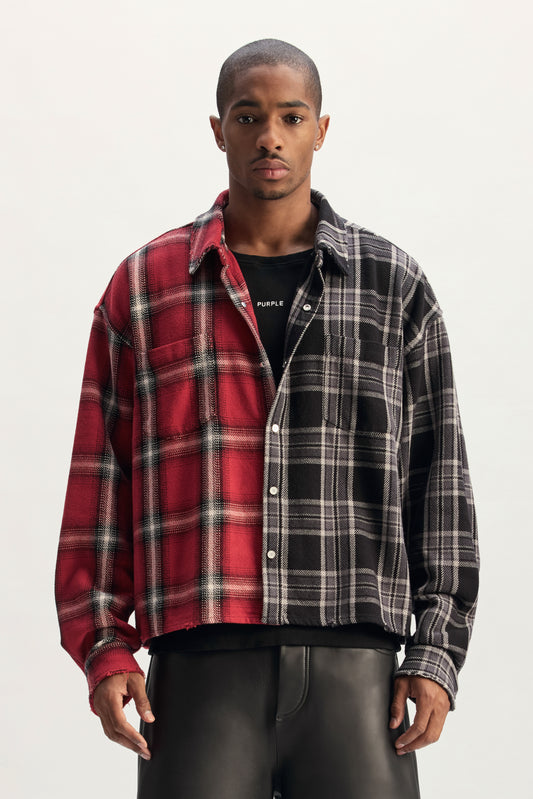 Two Tone Flannel Shirt with chest pocket and distress finish in cotton-rayon blend