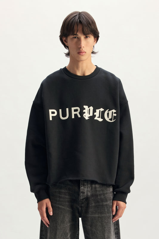 Half & Half Crewneck Sweater, oversized fit, heavyweight fleece, 100% cotton, available in sizes XS to 3XL.