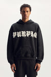 Gothic Wordmark Stitch Hoodie in oversized fit with kangaroo pocket, made from 100% cotton.