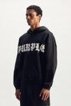 Gothic Wordmark Stitch Hoodie in oversized fit with kangaroo pocket and puff print design