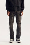 Resin Distressed Denim with Left Knee Slit, Mid Rise, Slim Straight, size 28-42.