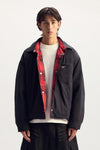 Plaid Script Reversible Jacket in relaxed fit with one side in plaid and the other in polyester.