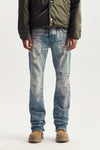 P004 Flock Drywork denim jeans, low rise, stretch flare, available in sizes 28 to 40.