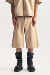 5 Pocket Leather Short in Beige made from 100% lambskin with a relaxed fit.