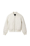 Gothic Bomber Jacket in beige leather with oversized fit and all over embroidery