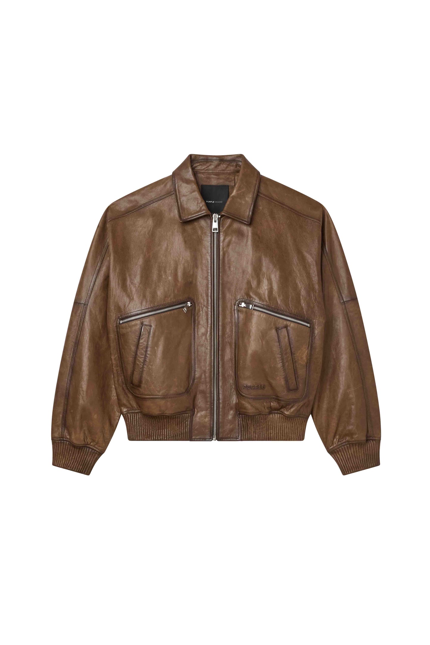 Distressed Leather Bomber Jacket