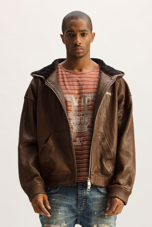 Washed Leather Hoodie