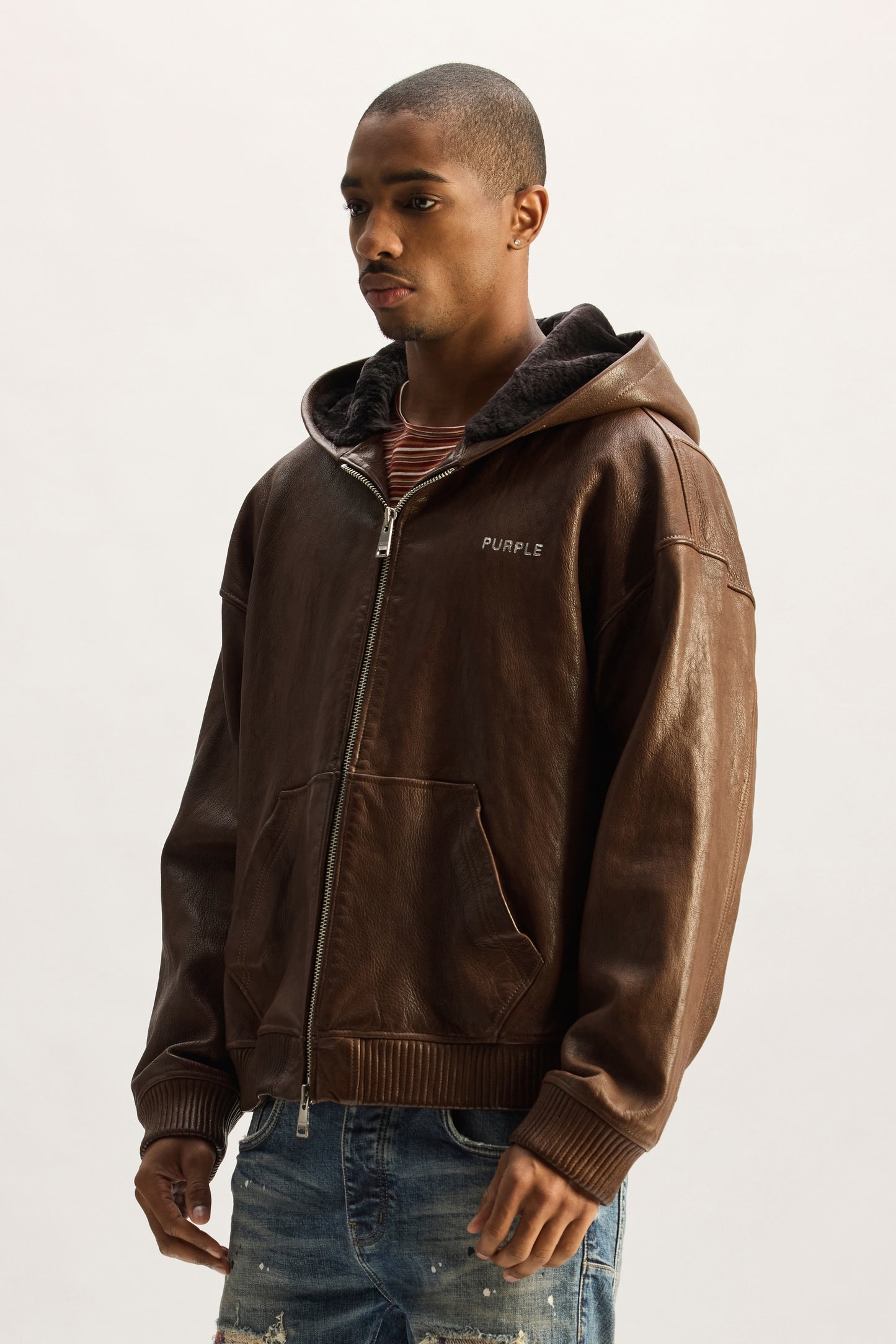 Washed Leather Hoodie