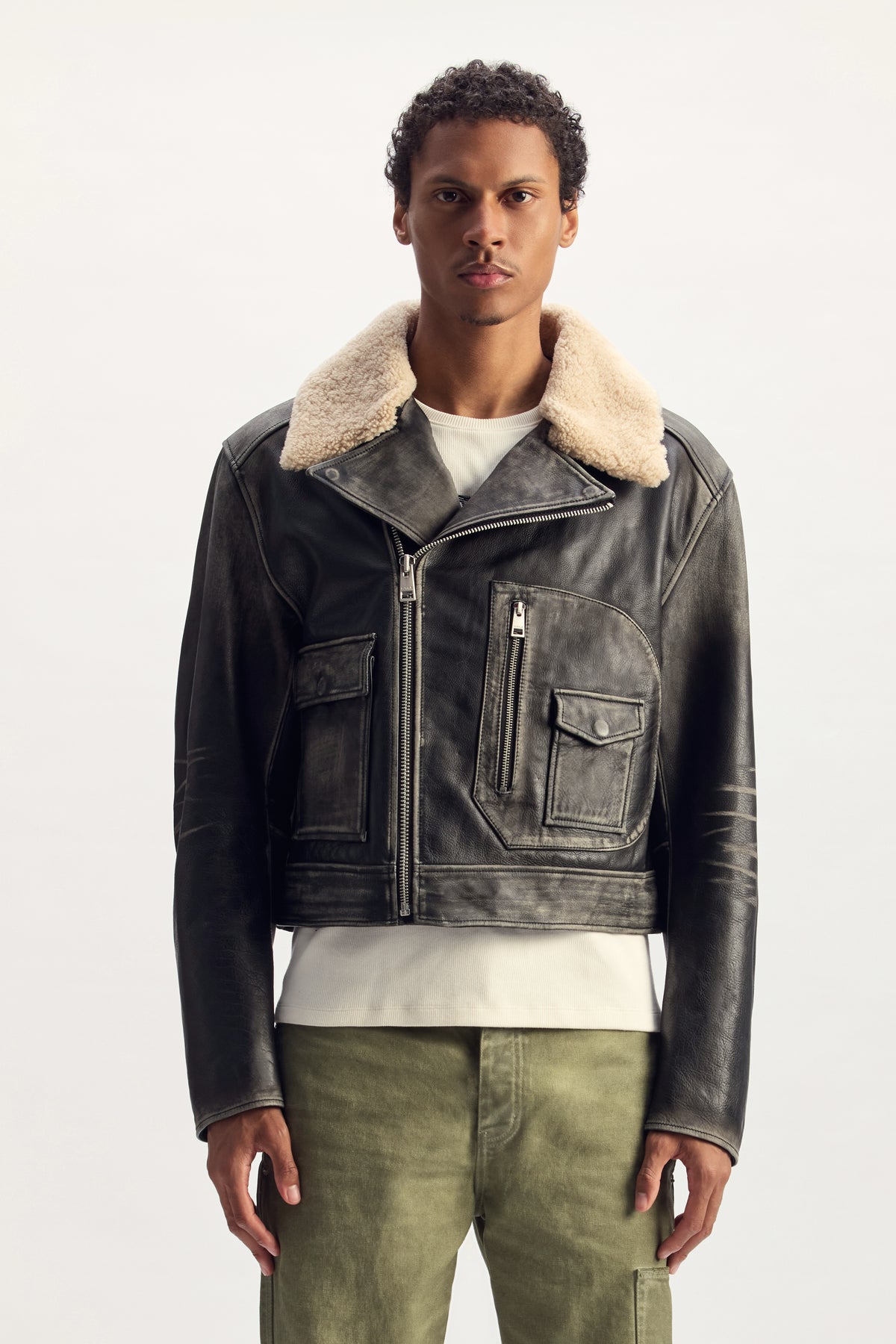 Foil Wordmark Leather Moto Jacket