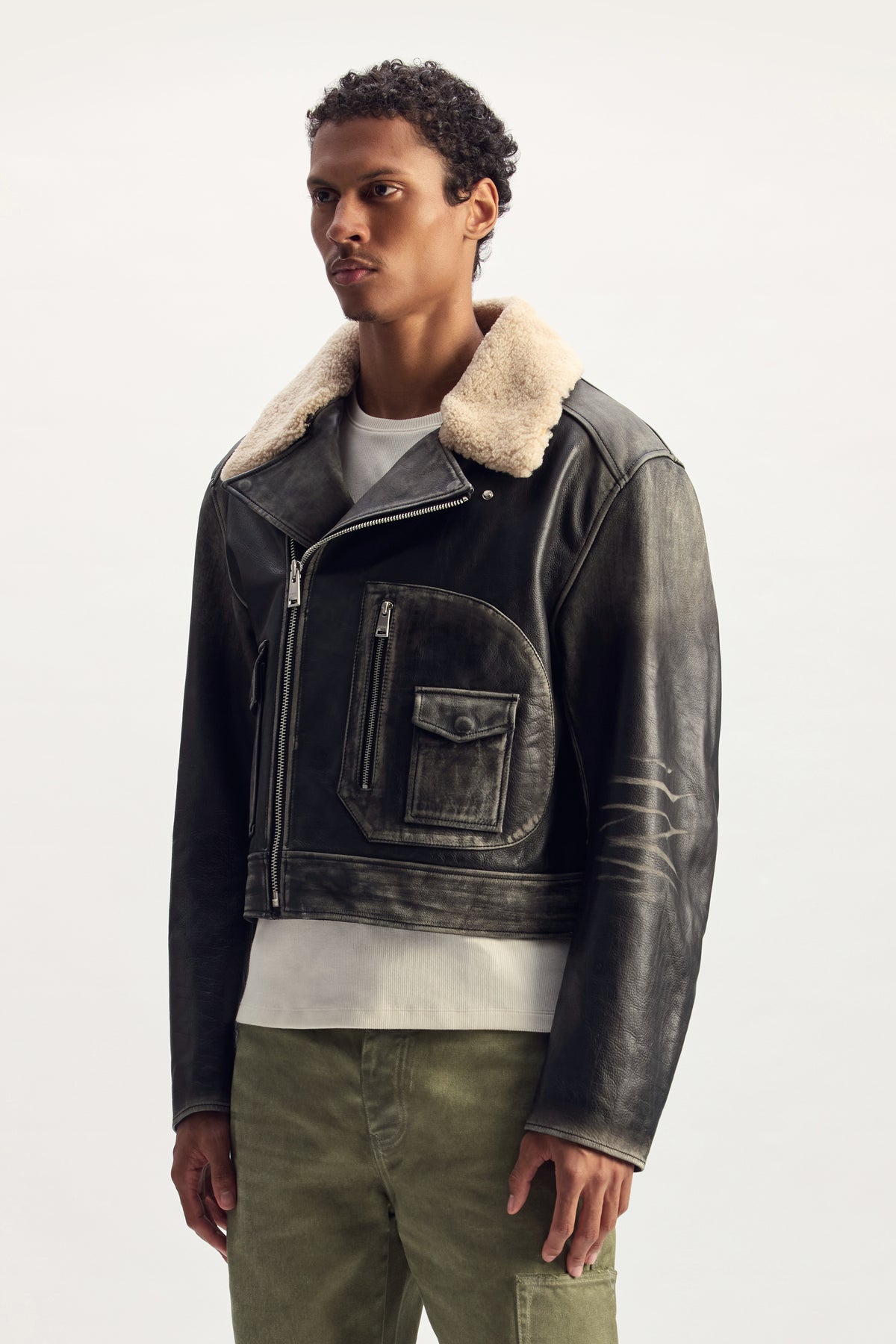 Foil Wordmark Leather Moto Jacket