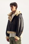 Foil Wordmark Shearling Jacket with detachable hood in relaxed fit, made of 100% sheepskin.