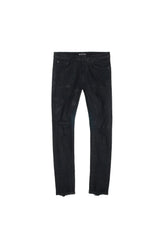 P001 low rise skinny jeans in black with oil spill detailing and classic five pocket styling