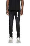 P001 Black Wash Metallic Silver low-rise skinny jeans with premium stretch denim