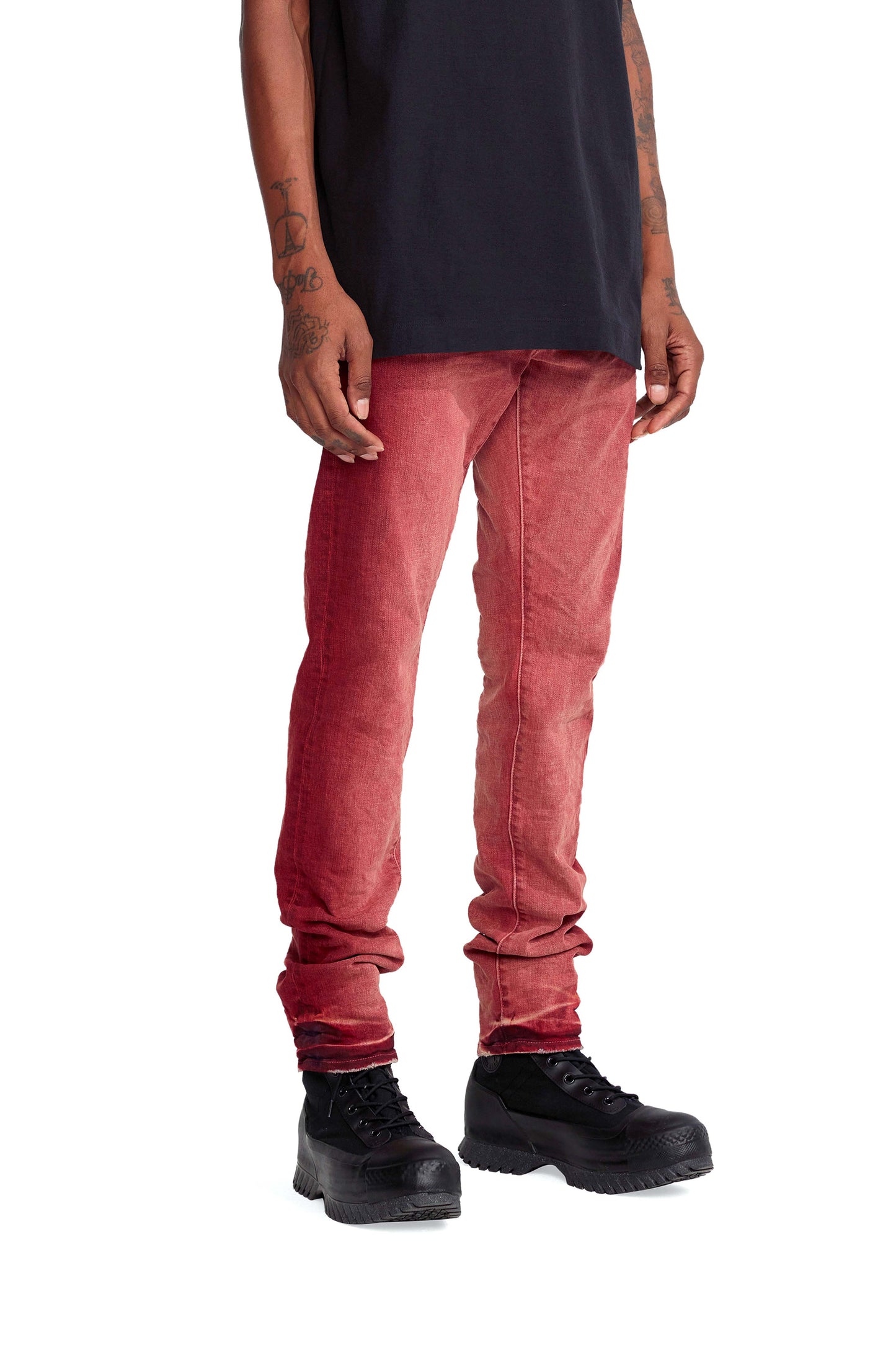 P001 LOW RISE SKINNY JEAN - Faded Aura Orange With Side Stripe