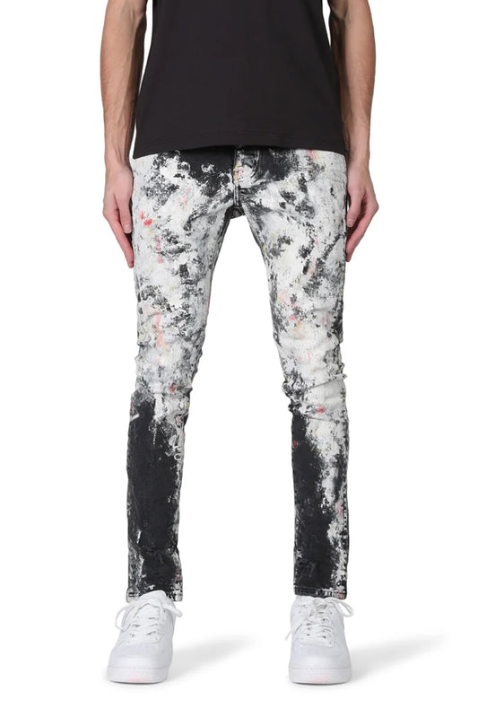 P001 LOW RISE SKINNY JEAN - Heavy Paint Over Black