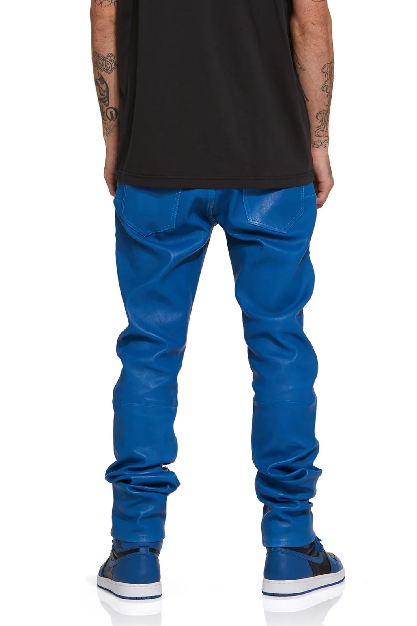 P001 LOW RISE SKINNY PANT - Stretch Leather Galaxy Blue