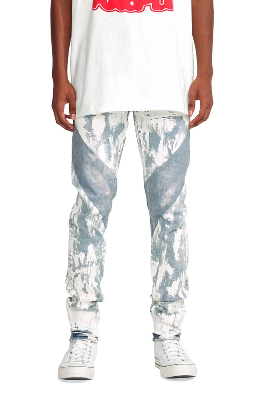 P001 LOW RISE SKINNY JEAN - Light Indigo Crackle Paint With Foil