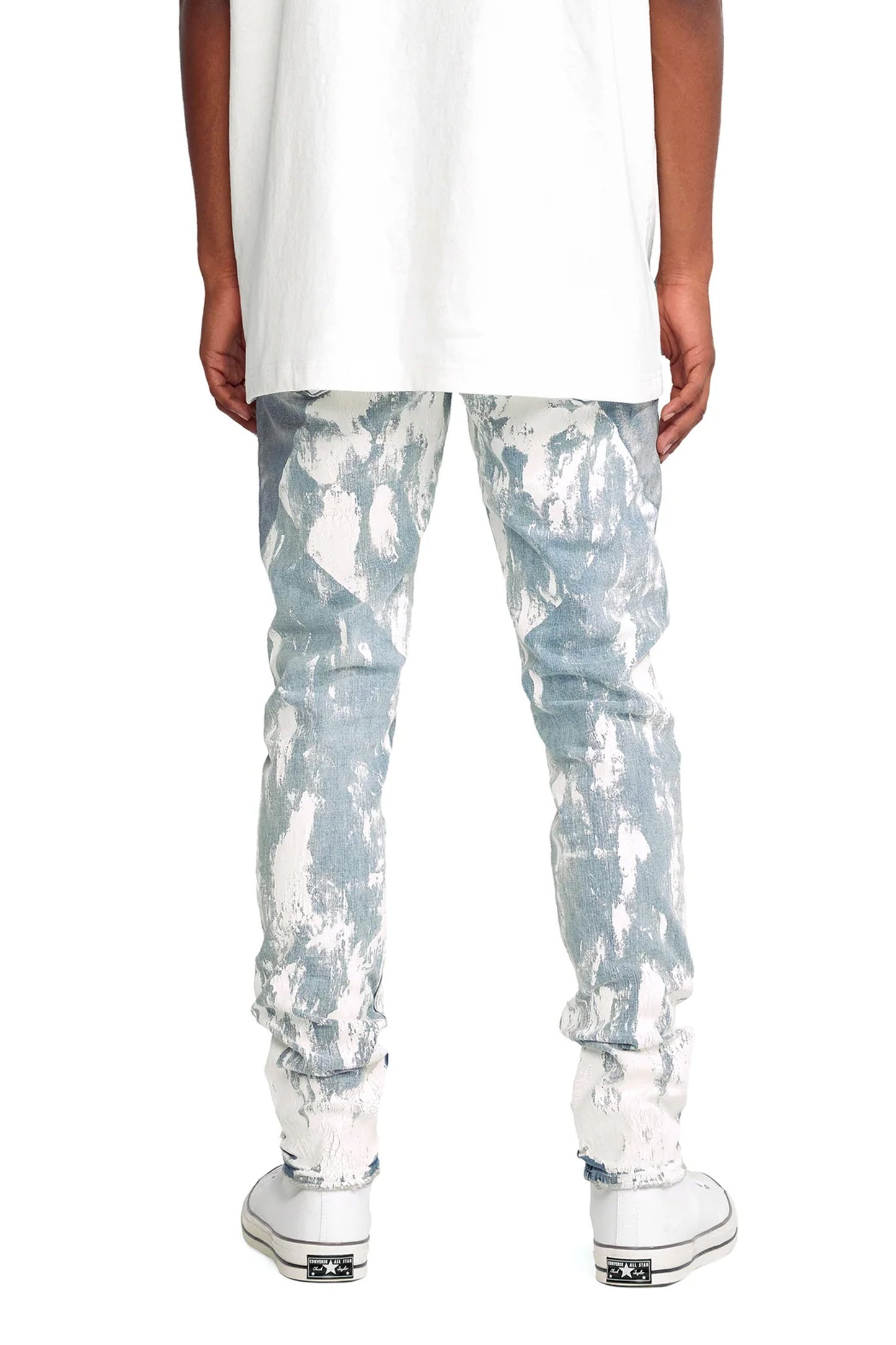 P001 LOW RISE SKINNY JEAN - Light Indigo Crackle Paint With Foil