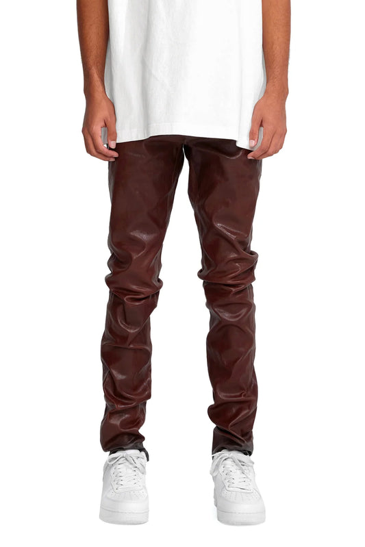 P001 LOW RISE SKINNY PANT - Stretch Leather Vintage Brown
