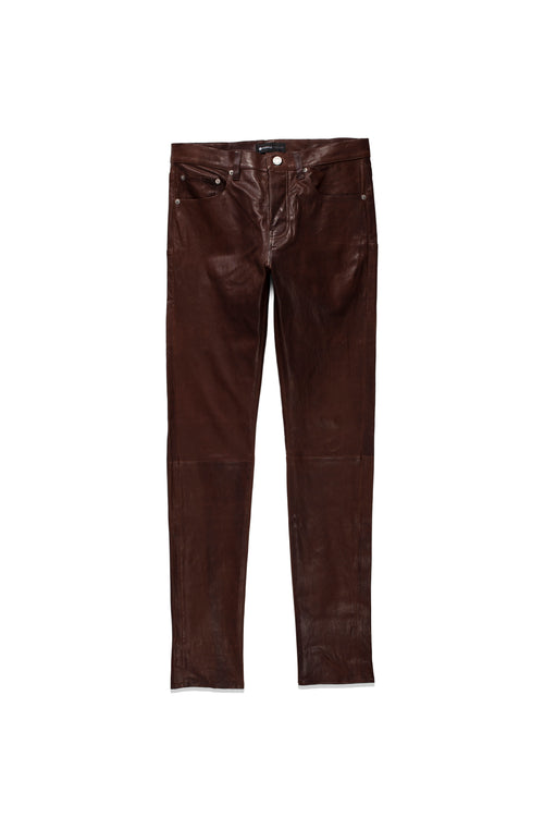 P001 LOW RISE SKINNY PANT - Stretch Leather Vintage Brown