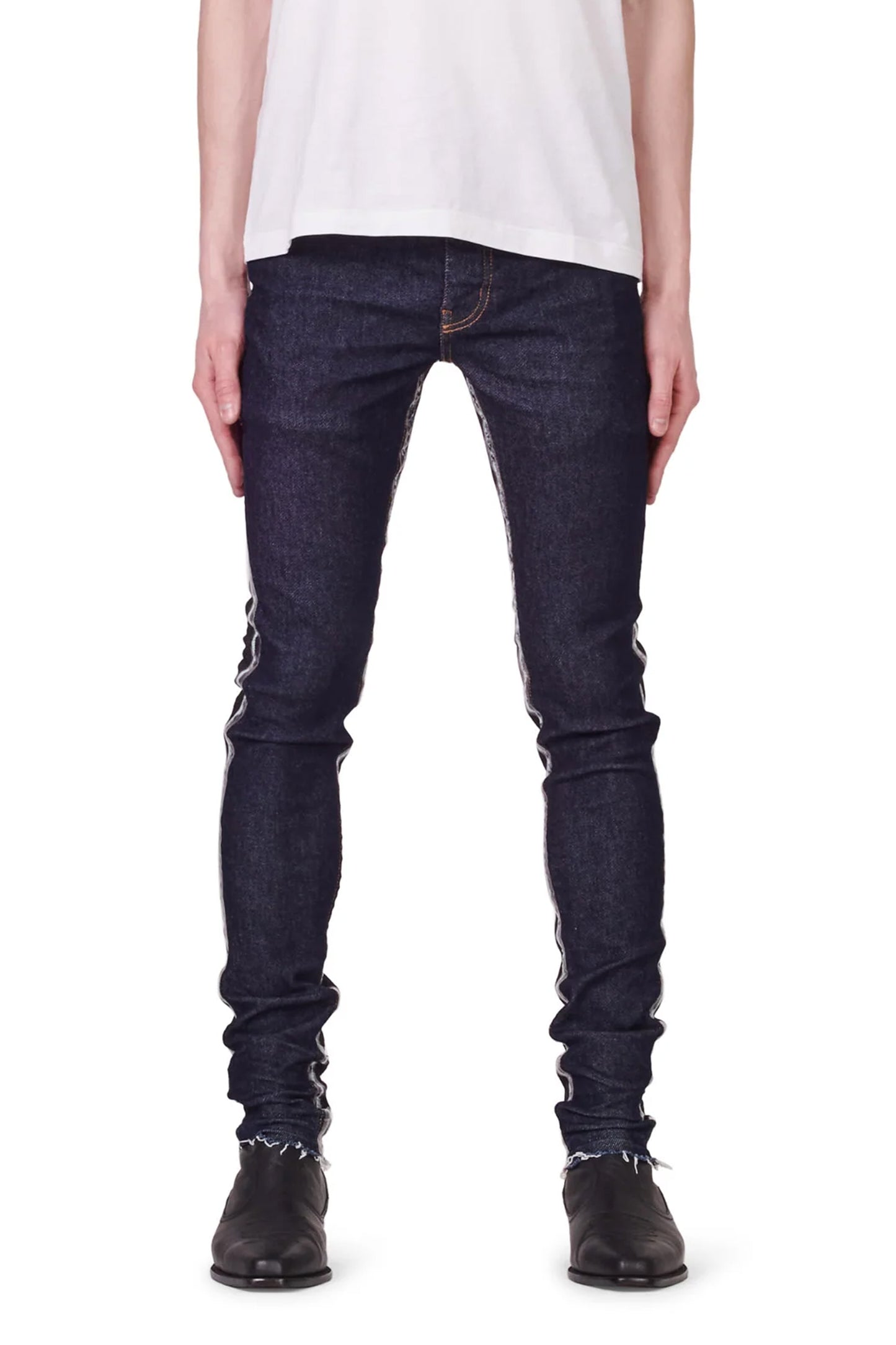 P001 LOW RISE SKINNY JEAN - Raw Indigo Black Framis Fray