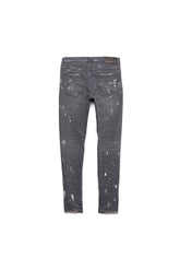 Worn Grey low rise skinny jeans with knee slit, crafted from premium stretch denim.