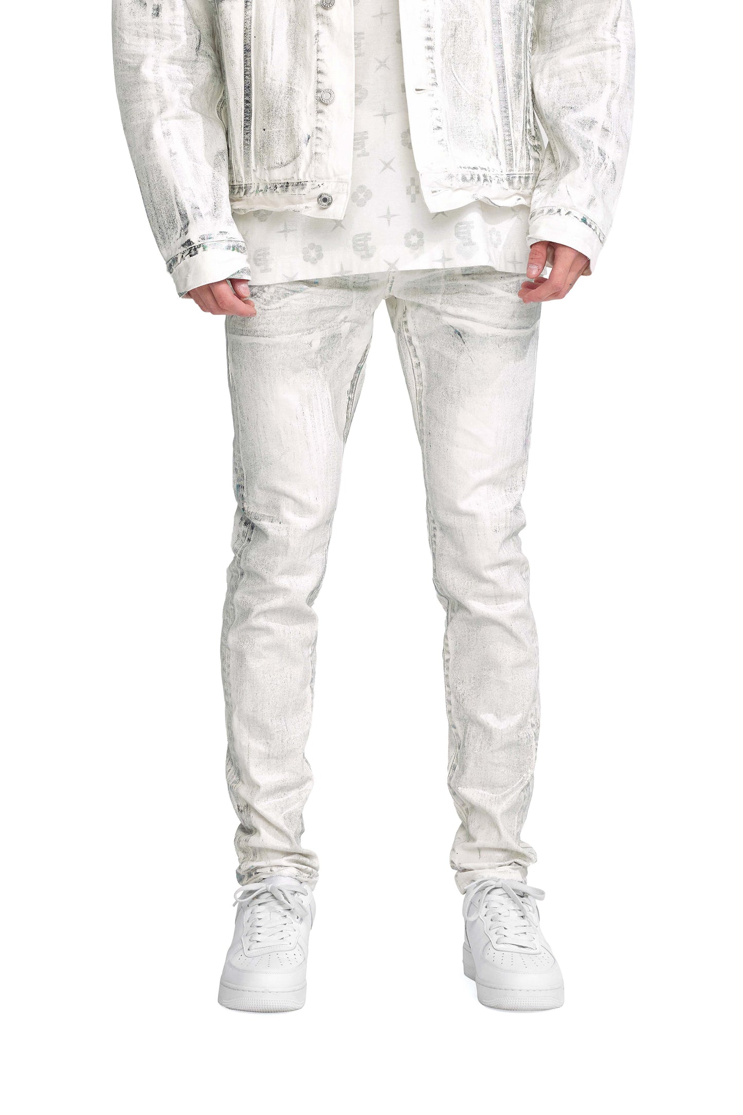 P001 LOW RISE SKINNY JEAN - White X Ray With Wave Foil