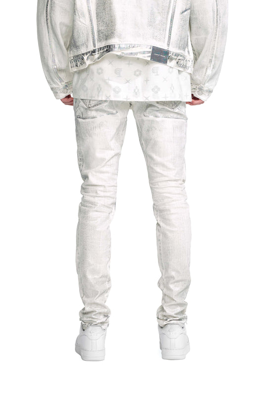 P001 LOW RISE SKINNY JEAN - White X Ray With Wave Foil