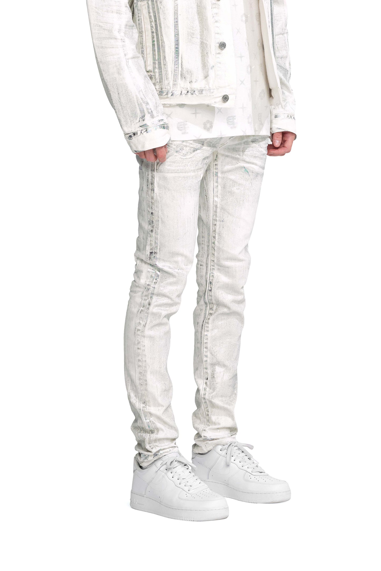 P001 LOW RISE SKINNY JEAN - White X Ray With Wave Foil