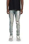 Mid Indigo Destroy Paint Denim Jean in size options 28 to 40 with premium stretch fabric.