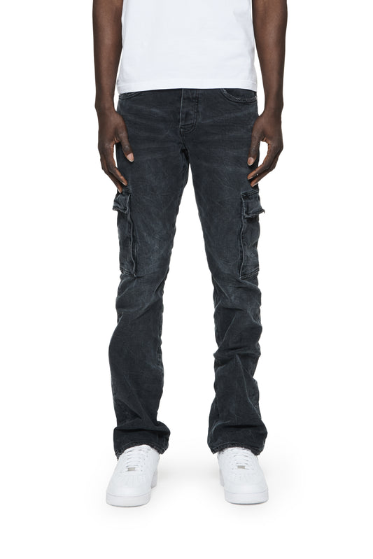 P004 3 Needle Black Wash Repair Flare Cargos