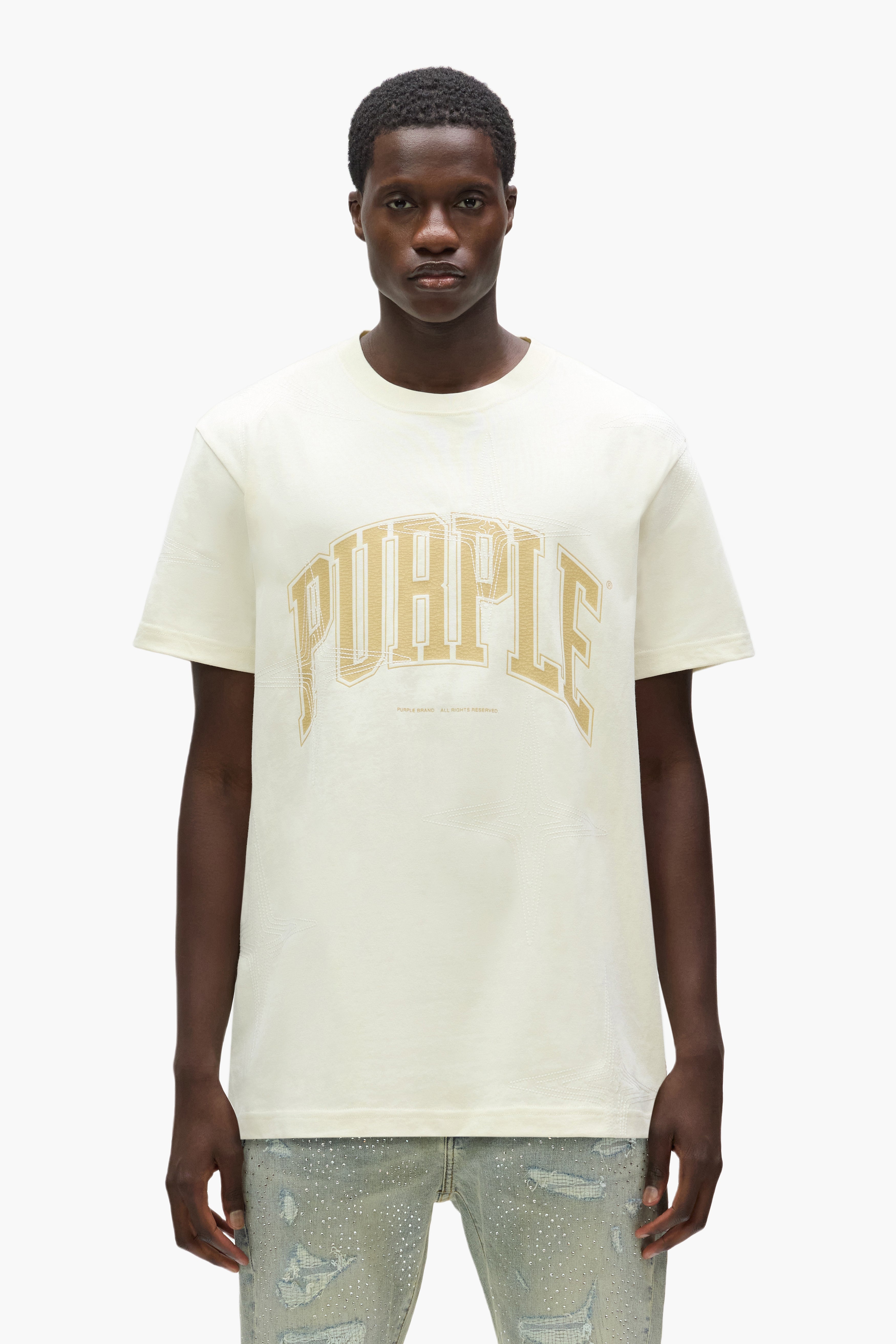 【PURPLE BRAND】Worn ゴシック ワードマーク 半袖Tシャツ Purple Brand Men's Wordmark Tee Blue – VIP Clothing Stores