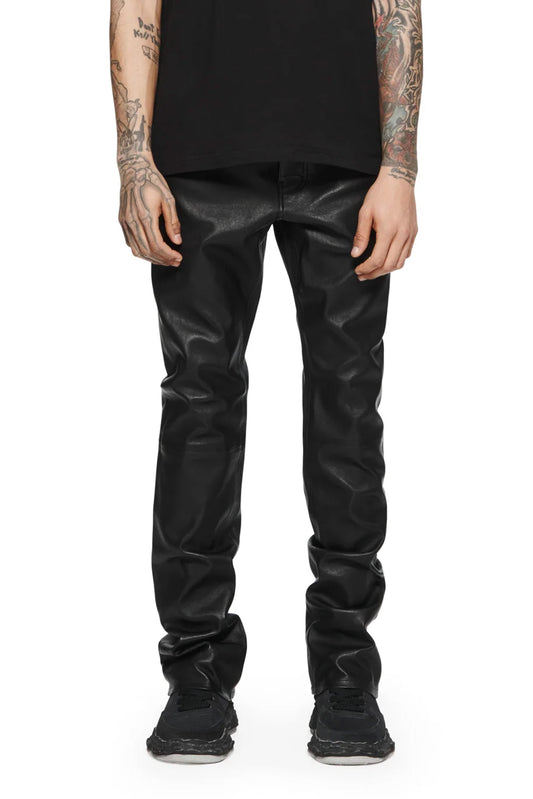 P004 FLARE JEAN - Black Stretch Leather