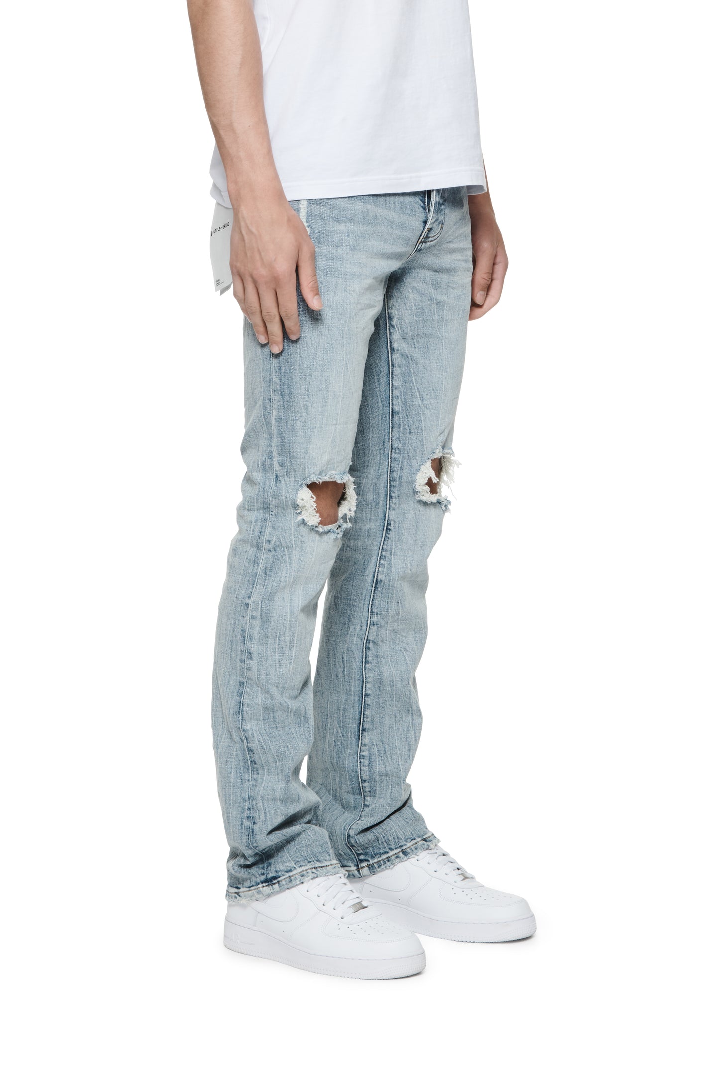 P004 Light Indigo Knee Blowout Flare Jeans