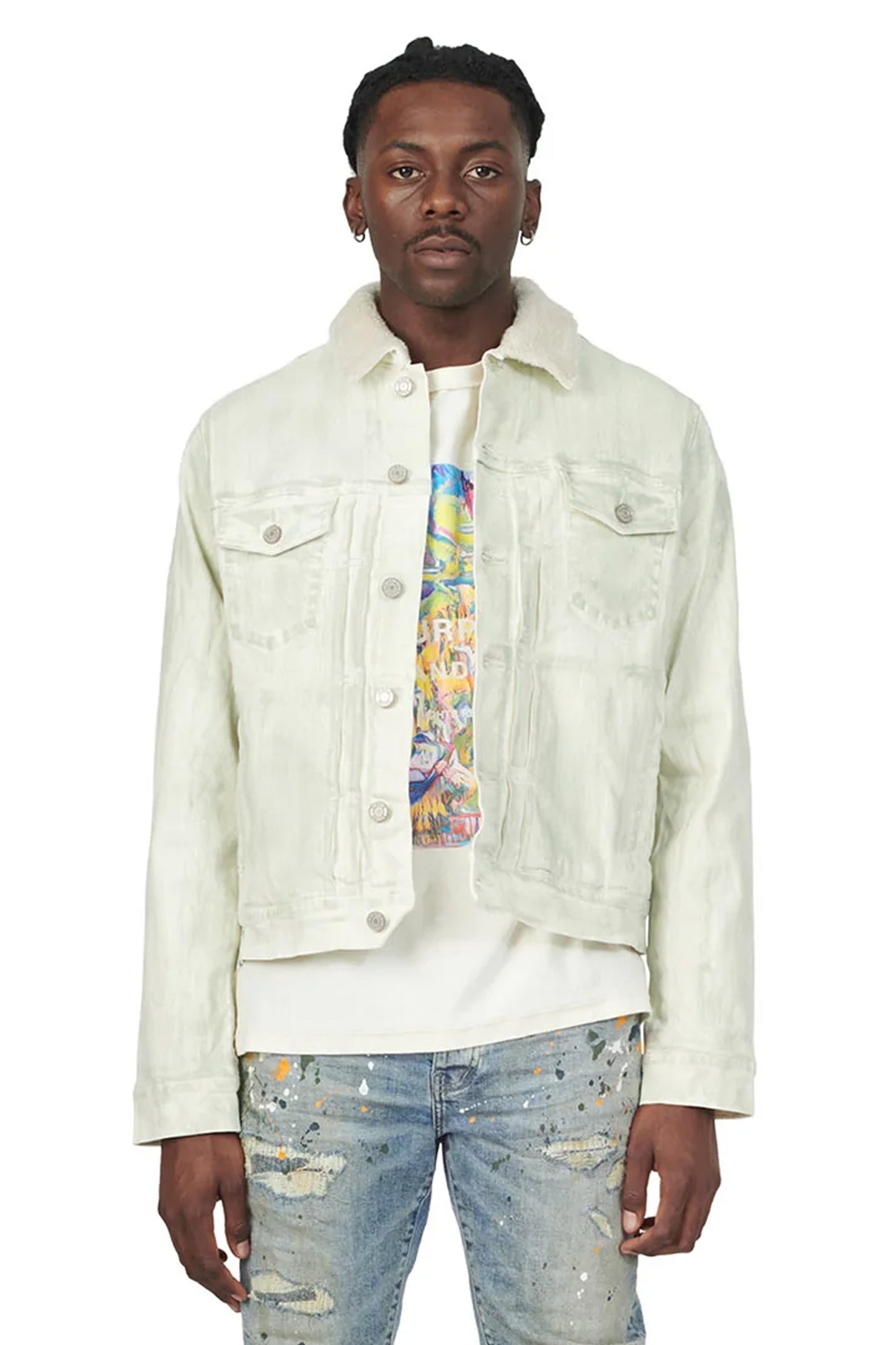 P007 DENIM TRUCKER JACKET - Sherpa Dirty White