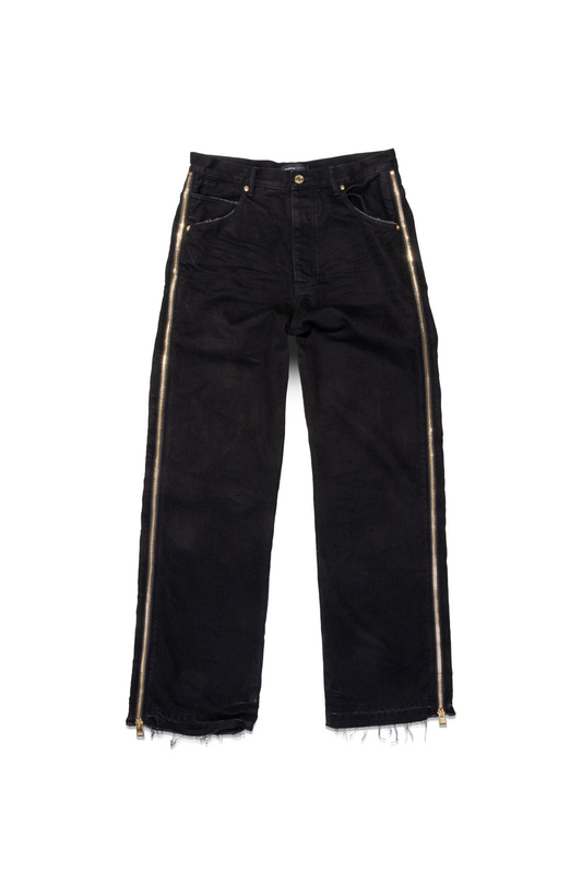 P018 BAGGY JEAN - Full Side Zip Black