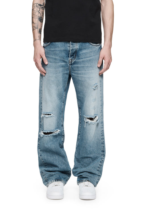 P018 BAGGY JEAN - Indigo Stone Wash Destroy