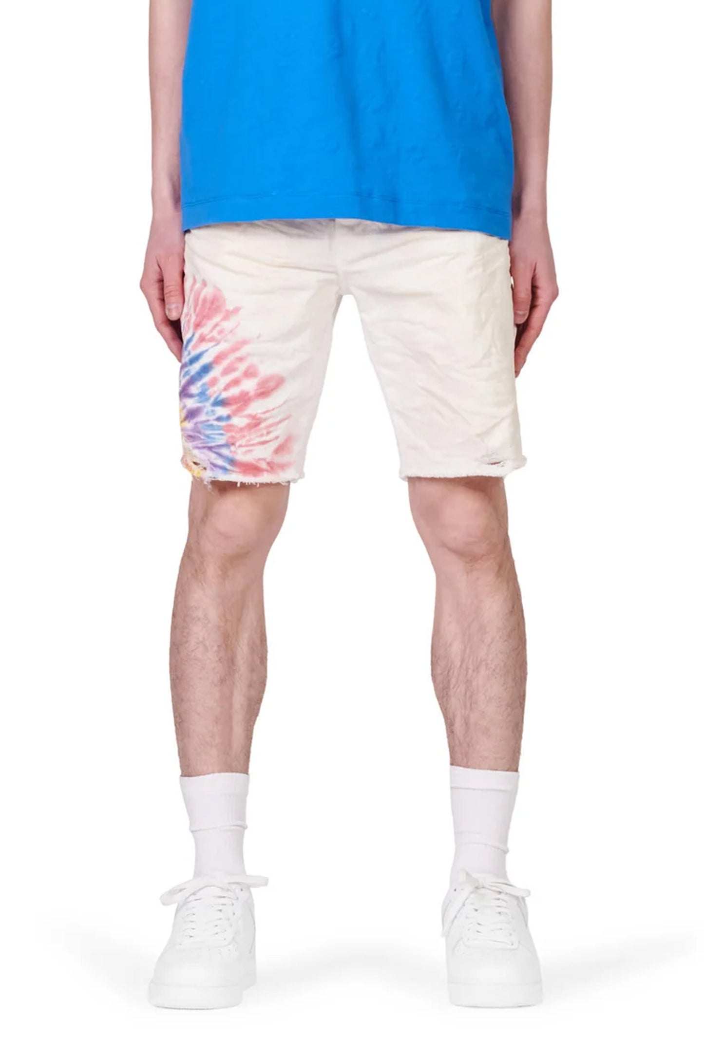 P020 MID RISE SHORT - White Multicolour Tie Dye