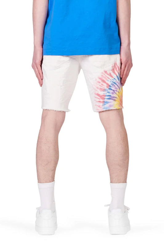 P020 MID RISE SHORT - White Multicolour Tie Dye