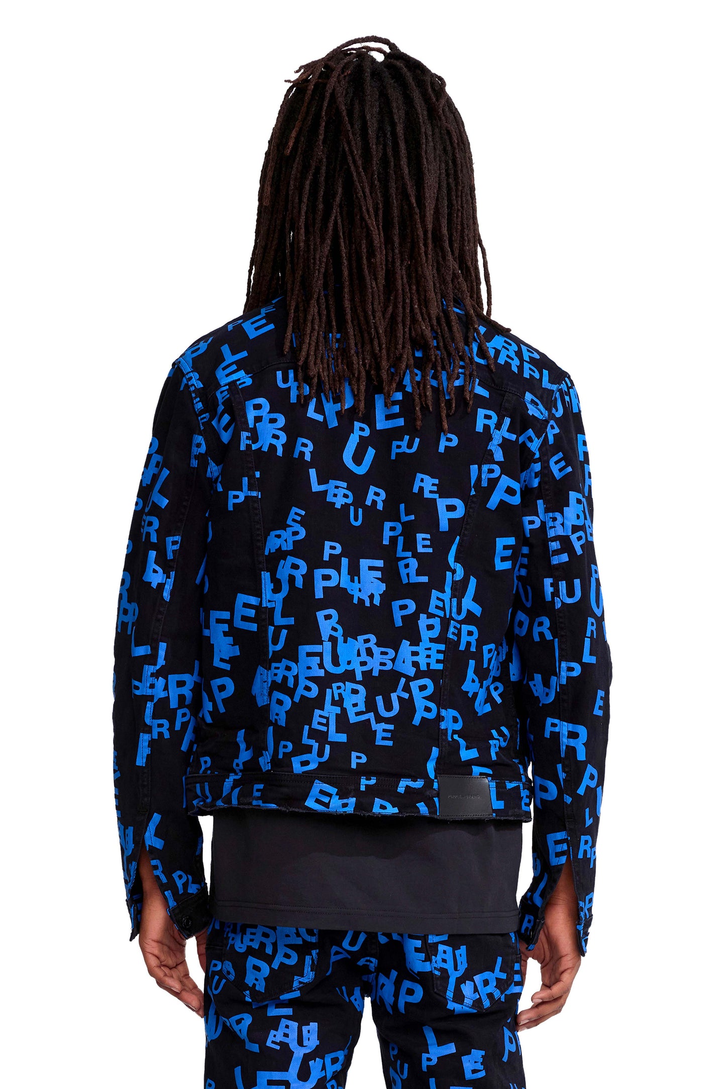 P024 TRUCKER JACKET - Black Blue Letters Screen Print