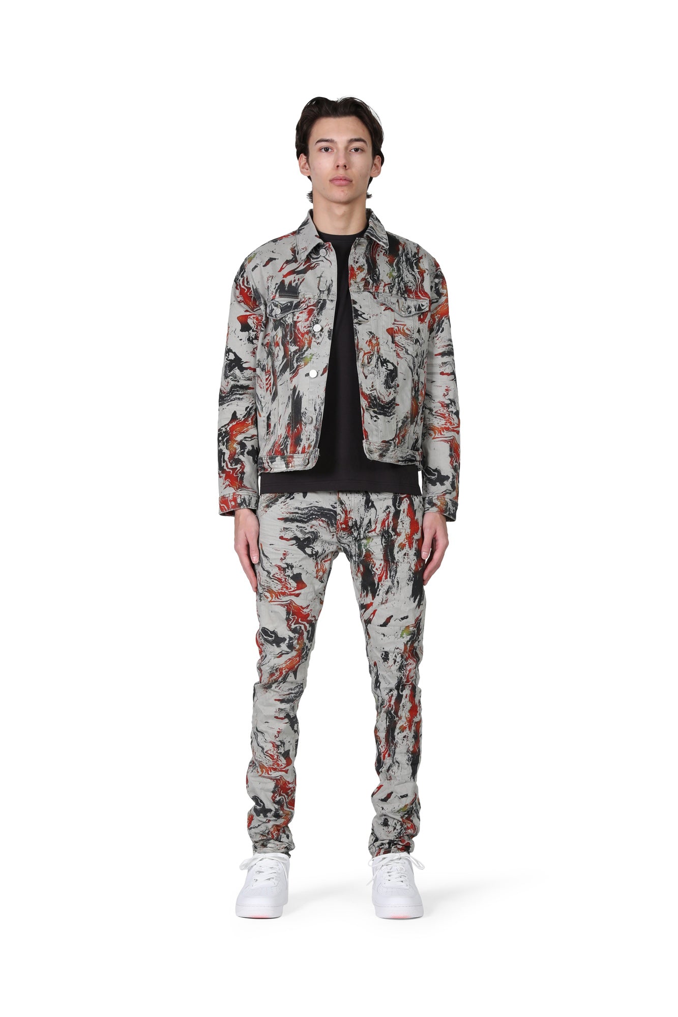 P024 TRUCKER JACKET - Flint Grey Marble