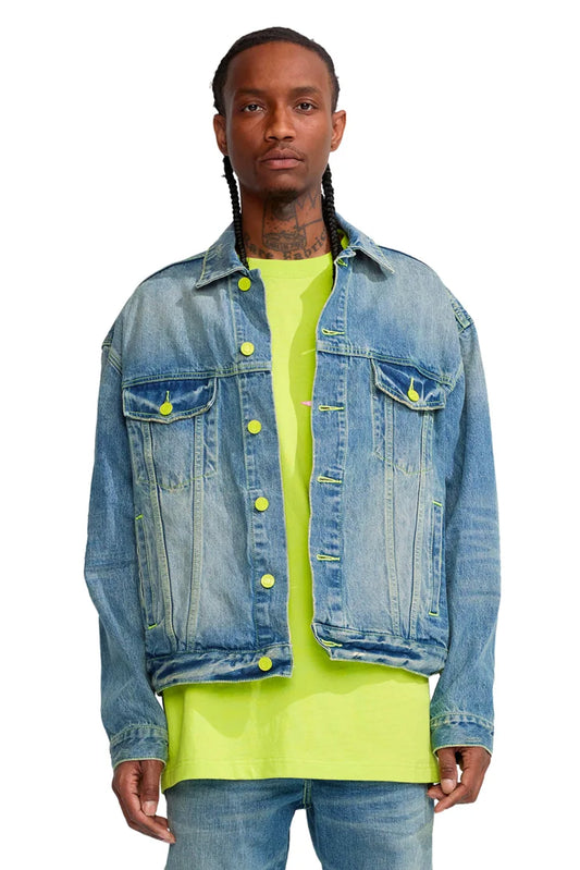 P027 OVERSIZED JACKET - Vintage Light Indigo Neon Pop