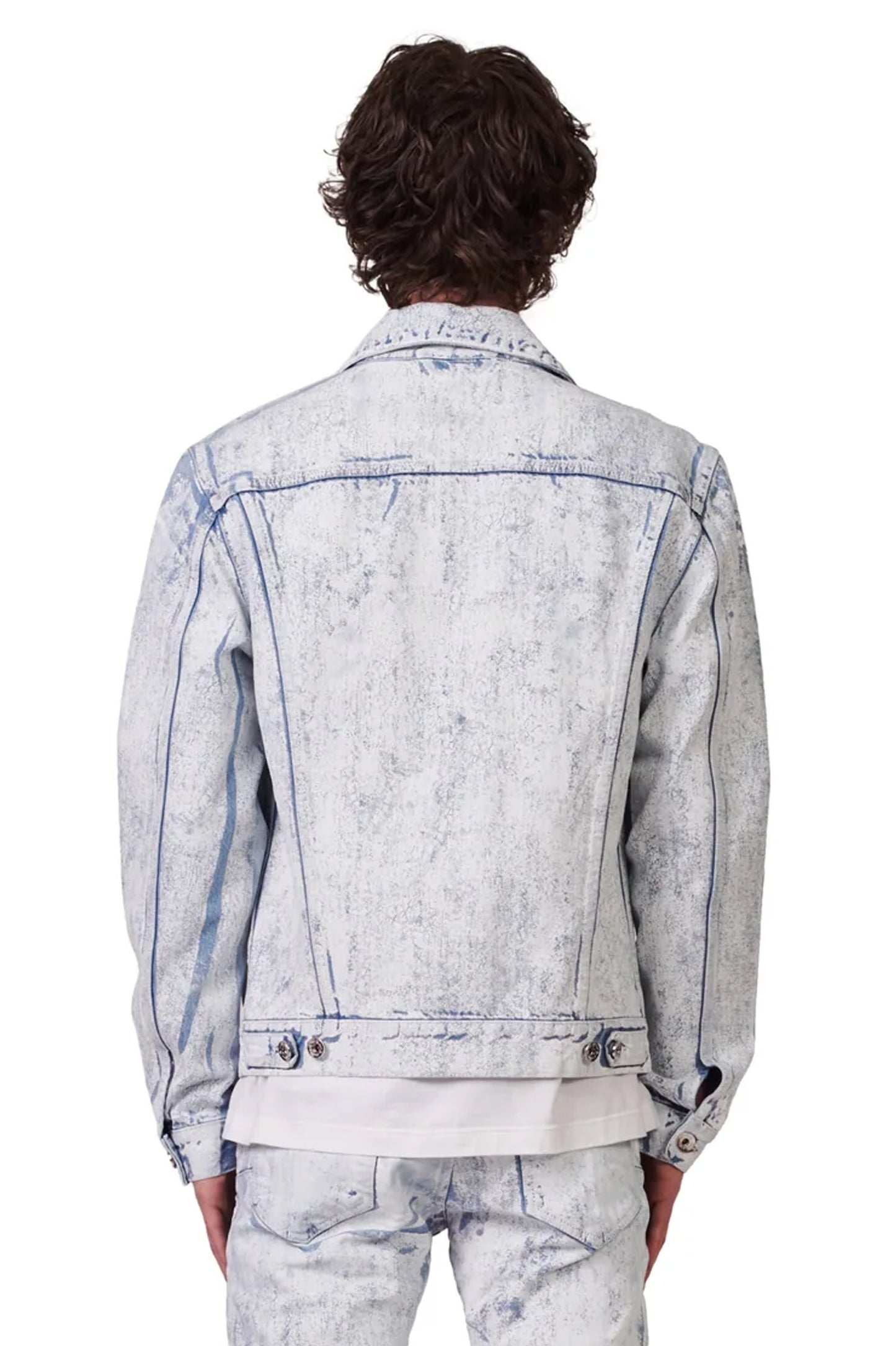 P028 Denim Trucker Jacket - Cracked White Over Light Indigo