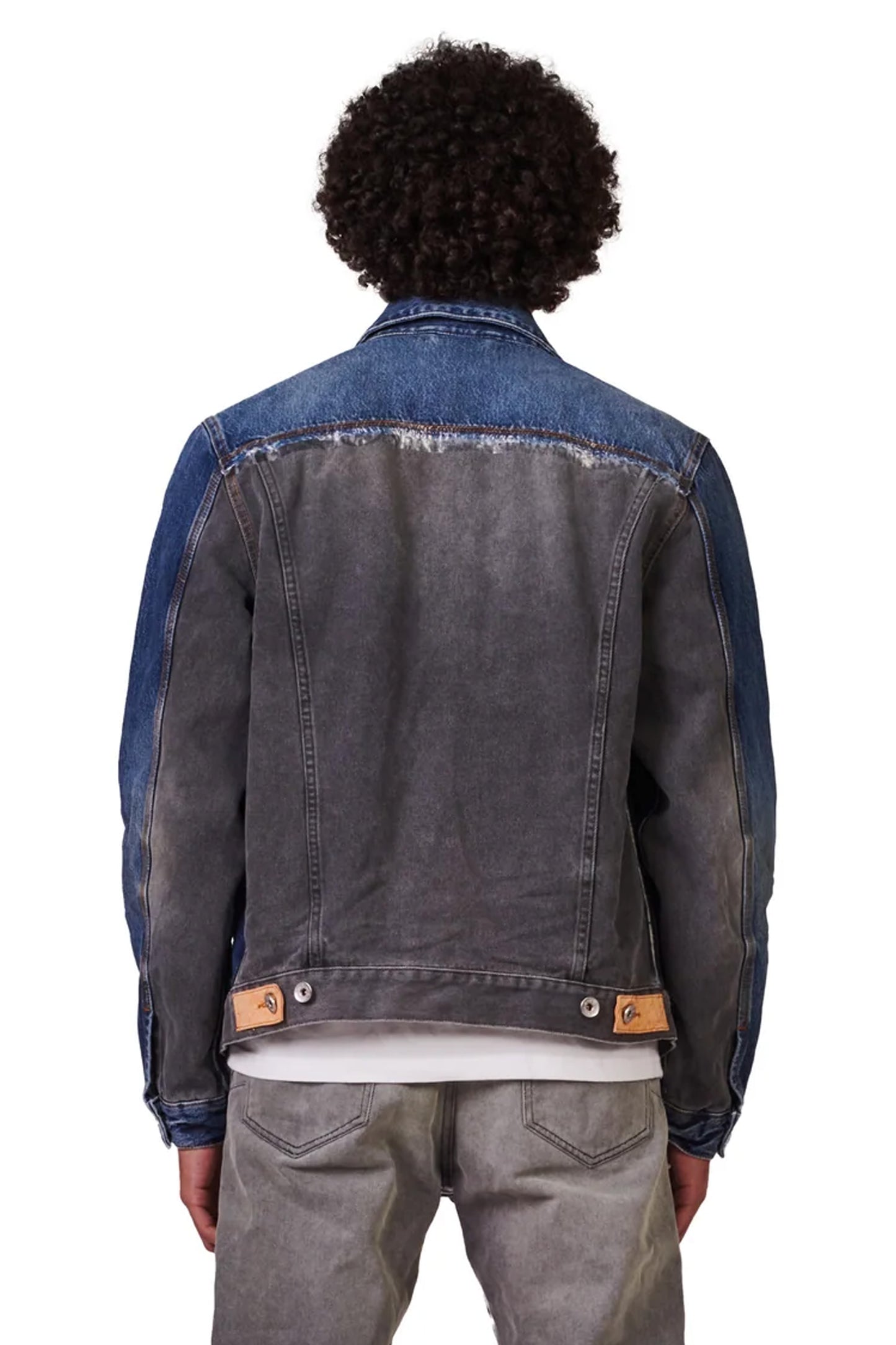 P028 Denim Trucker Jacket - Washed Indigo & Black Framis Fray