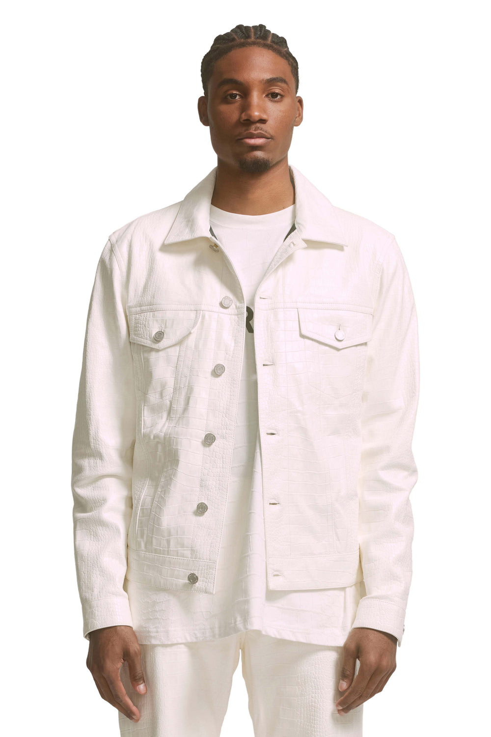 P028 LEATHER TRUCKER JACKET - Brilliant White