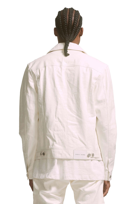 P028 LEATHER TRUCKER JACKET - Brilliant White