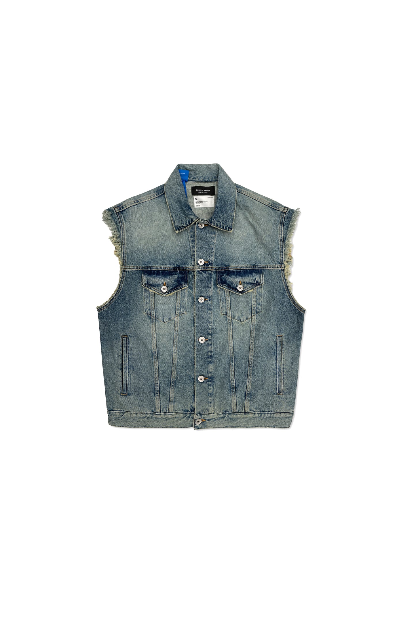 P029 DENIM VEST - Mid Indigo Vintage Distress