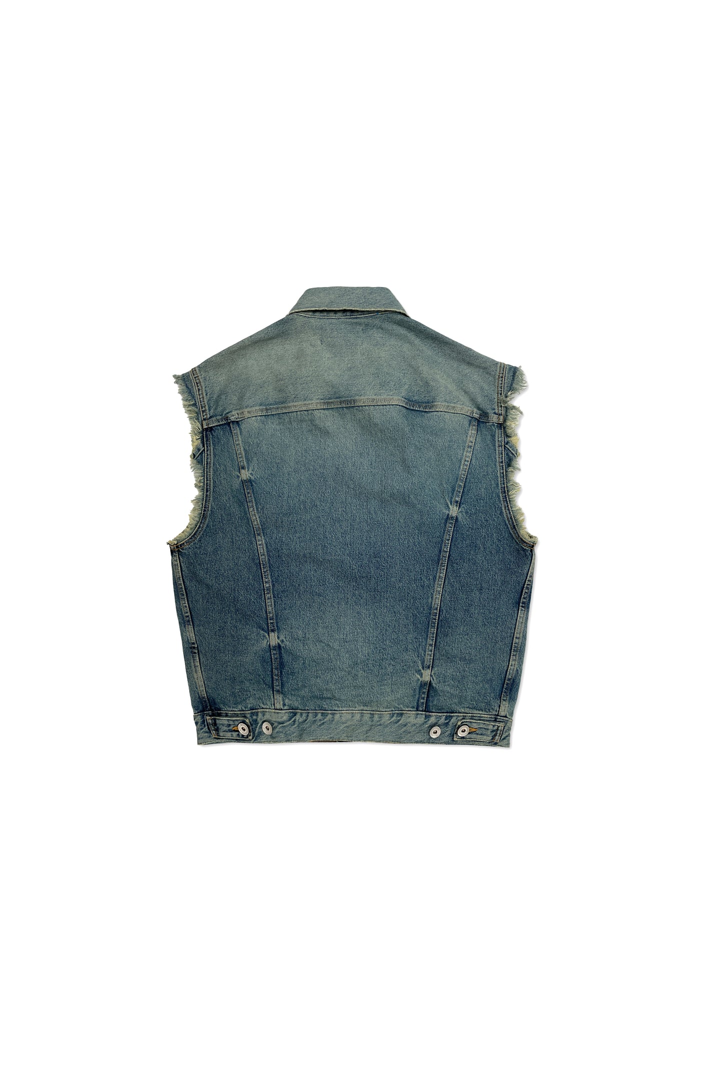 P029 DENIM VEST - Mid Indigo Vintage Distress