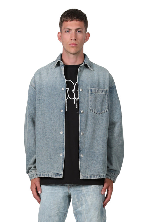 P034 LONG SLEEVE SHIRT JACKET - Indigo Snap Front