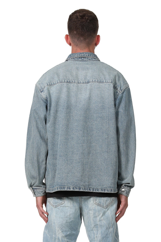 P034 LONG SLEEVE SHIRT JACKET - Indigo Snap Front